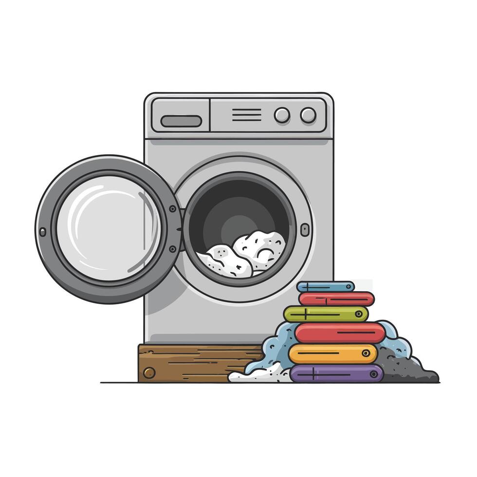 laundry washing machine and books illustration vector