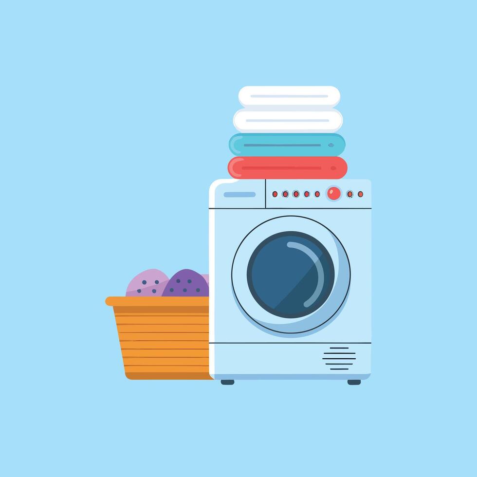 laundry washing machine and basket with laundry vector