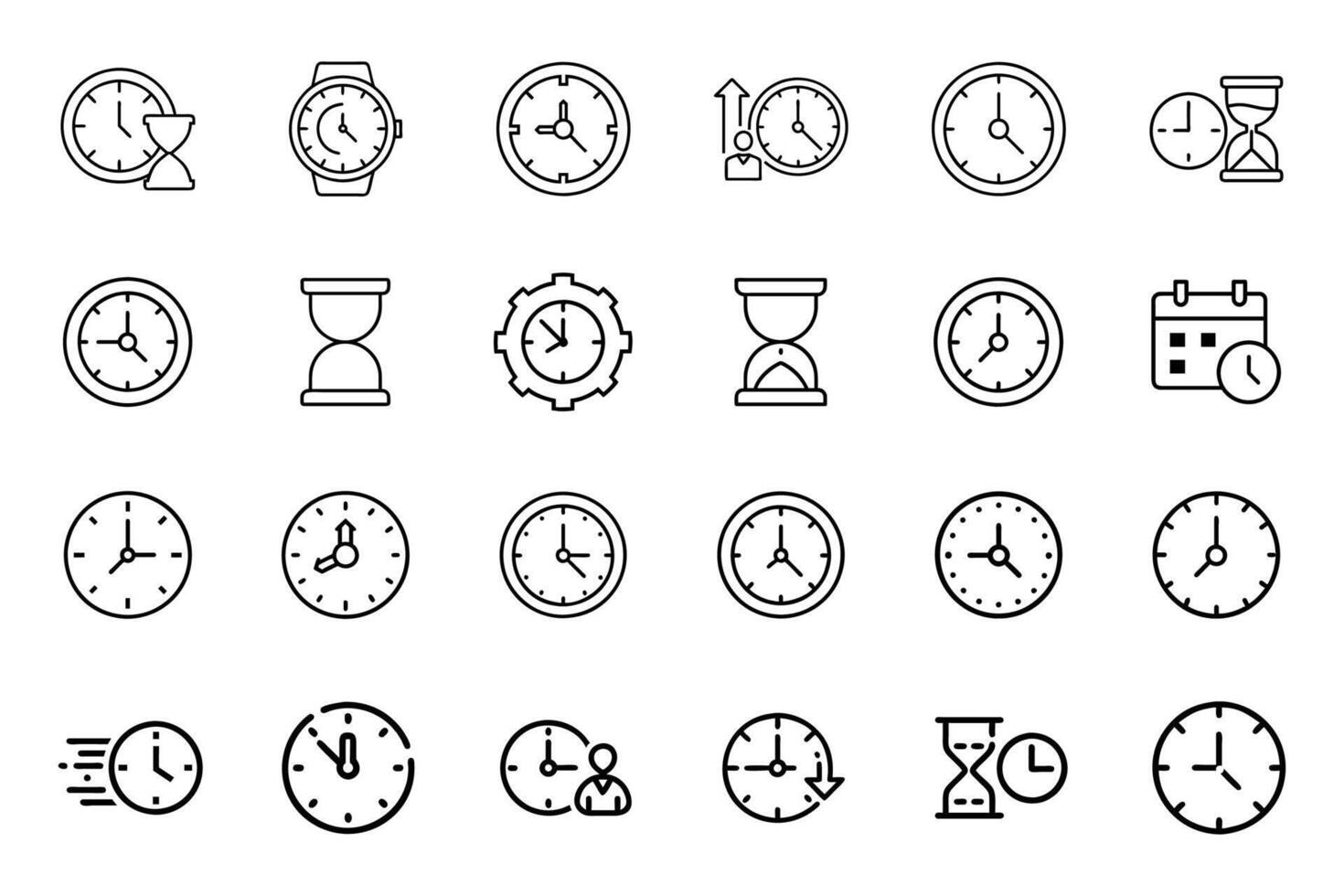 Flat Design Time Clock Silhouette Icon Set vector
