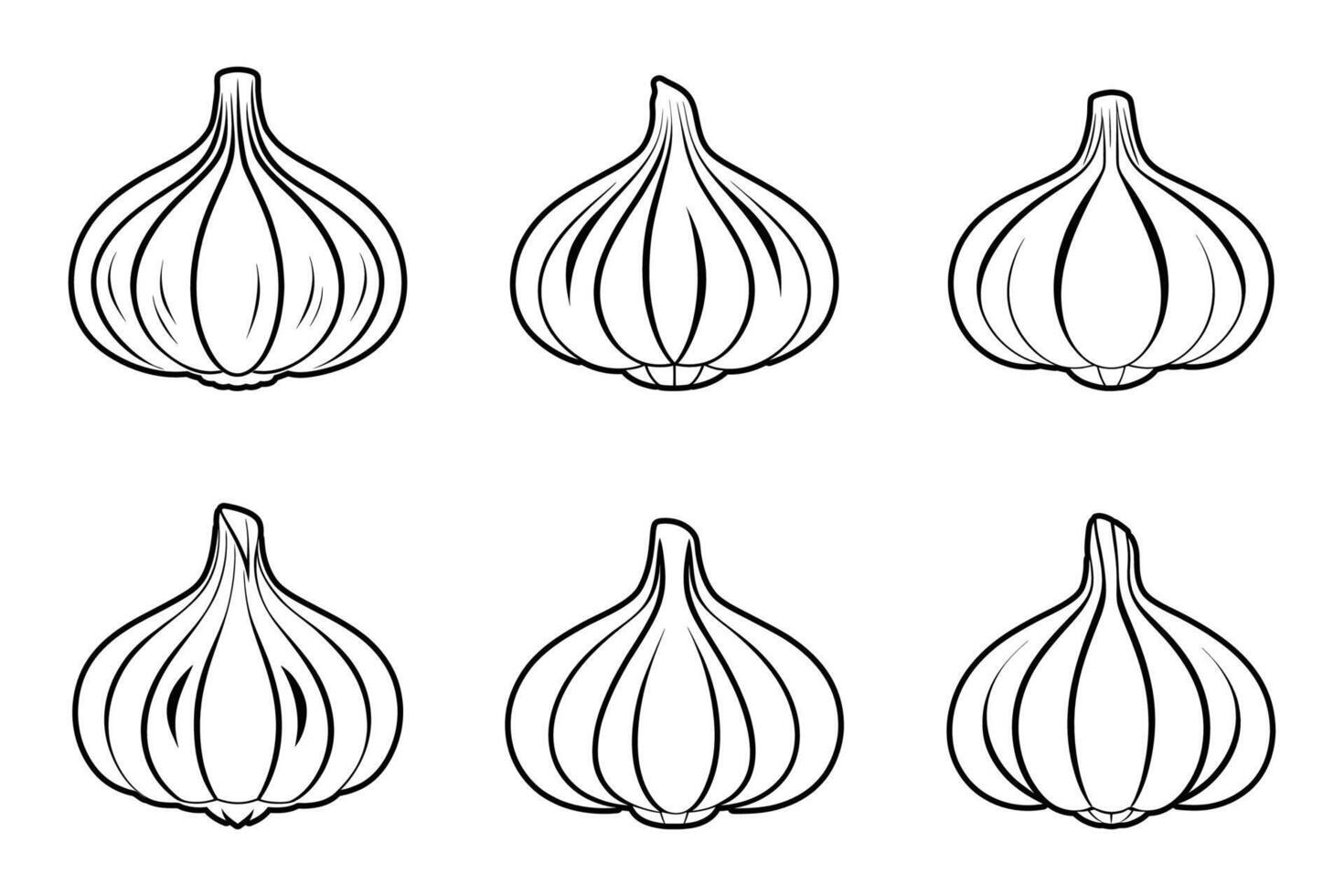Garlic Icon Set in Minimal Silhouette Illustration vector