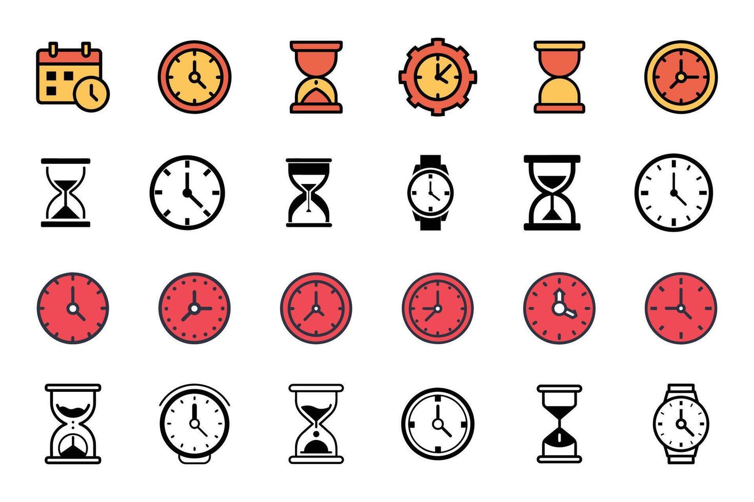 Minimal Clock Silhouette Icons in Flat Outline Style vector