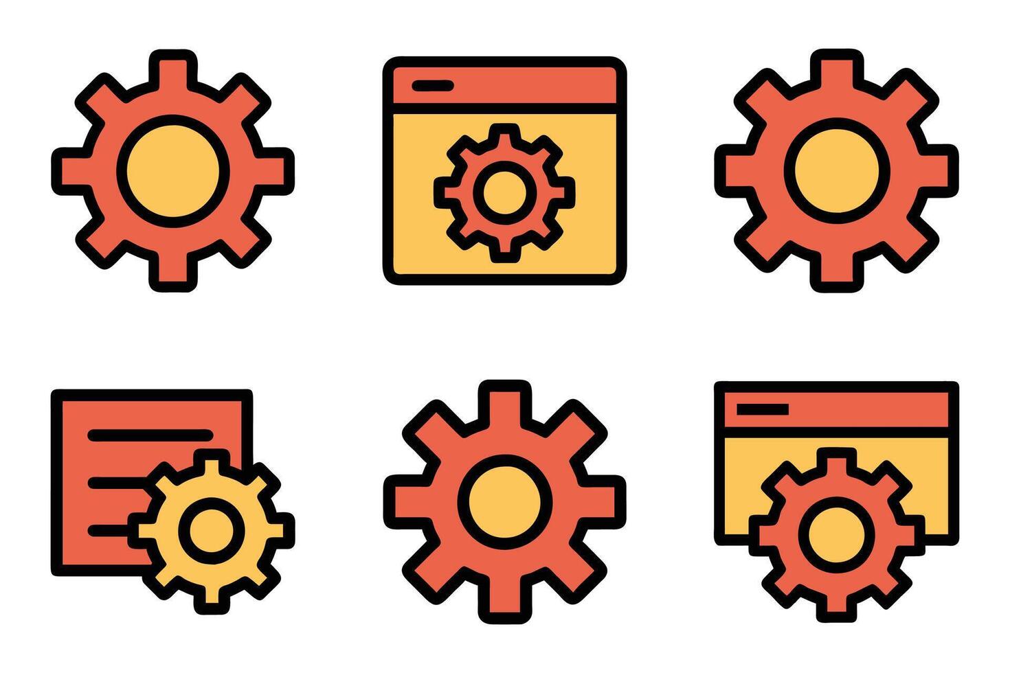 Outline Icon Set Featuring Settings Silhouettes vector