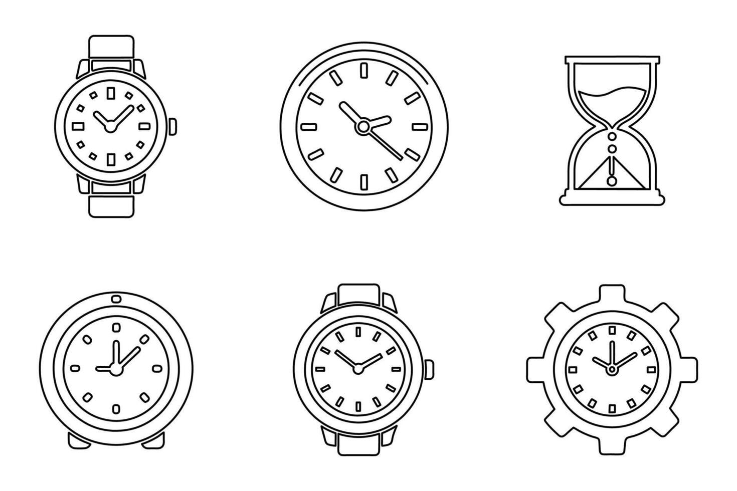 Modern Time Clock Silhouette Set vector