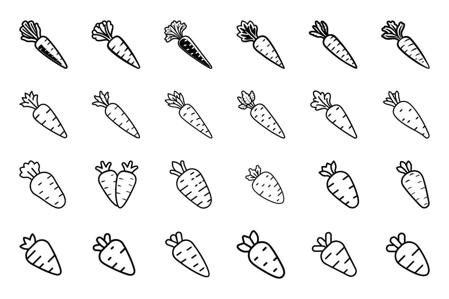 Carrot Silhouette Icons in Simple Outline Style vector