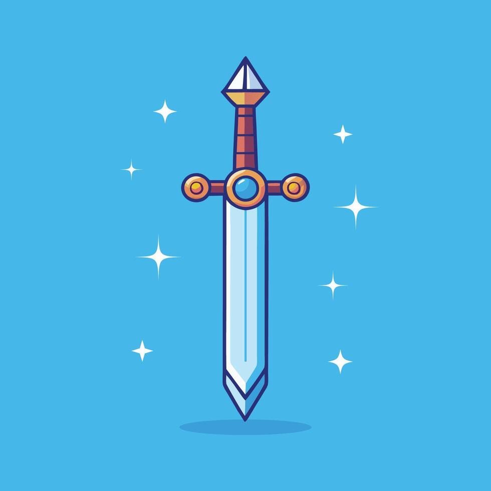 Sword Knight Weapon Cartoon Icon Illustration Weapon Object Icon Concept vector
