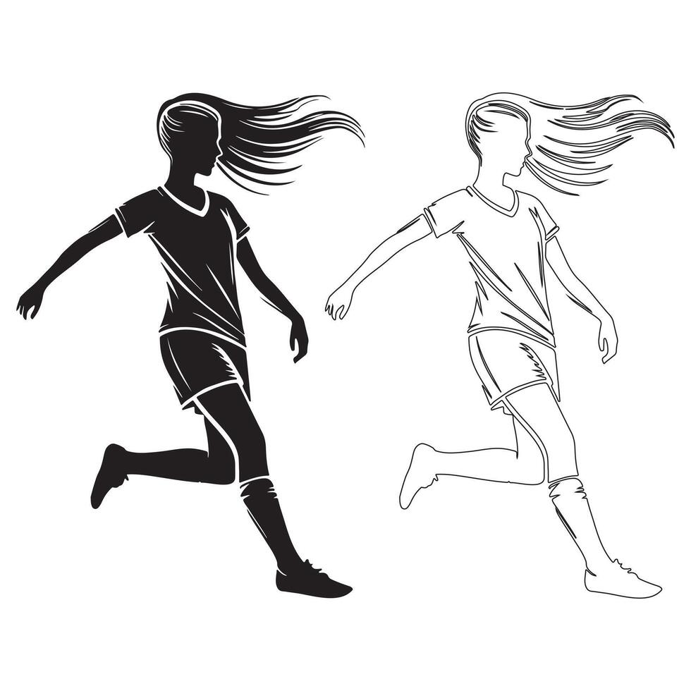 Dynamic female soccer player silhouette in motion. vector