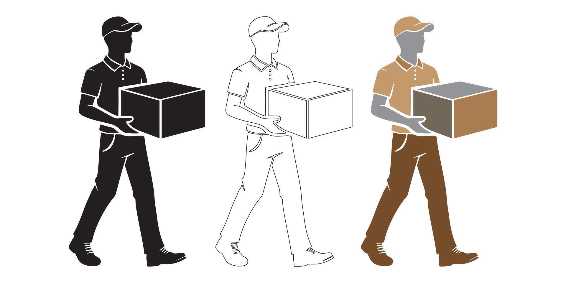 Delivery Person Package Black and White Silhouette vector