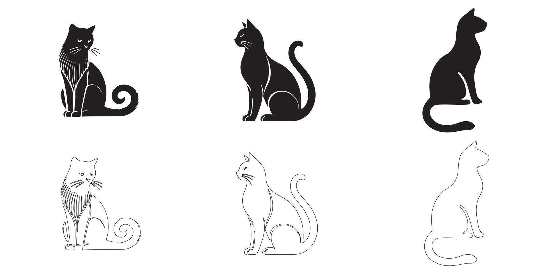 Four Cat Silhouettes in Black and White for Design vector