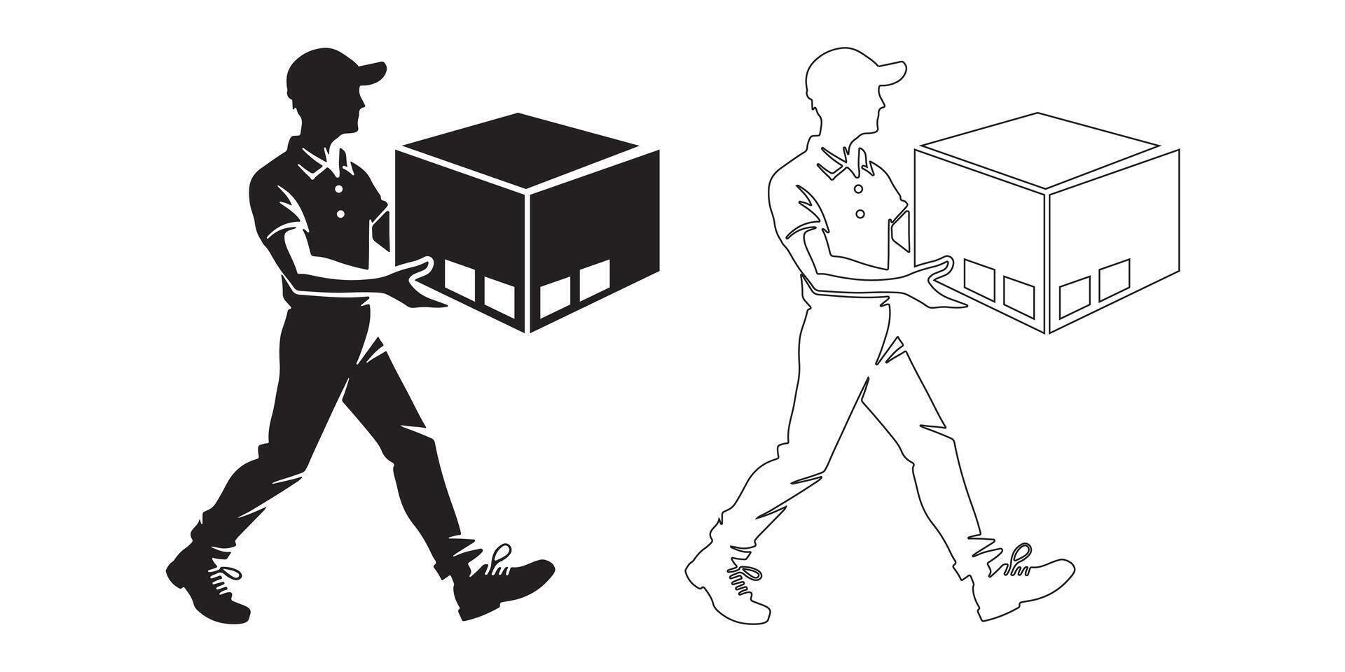 Black and White Silhouette of a Delivery Person Holding a Package vector