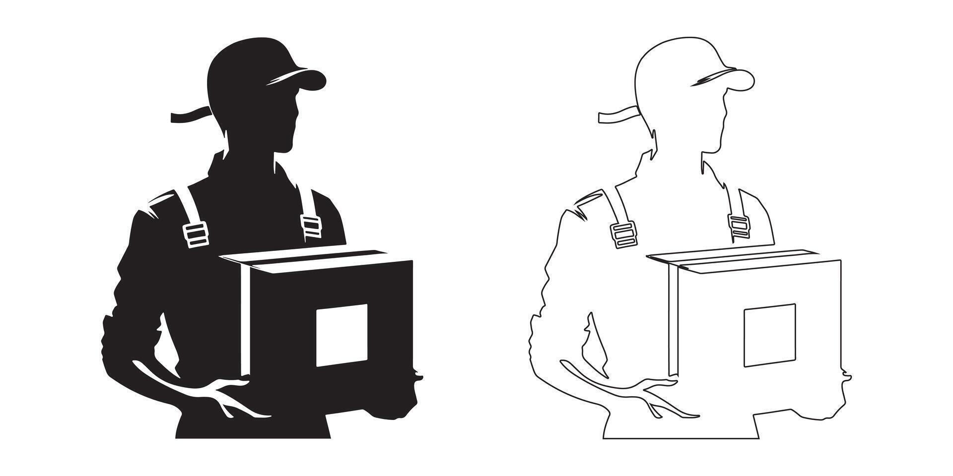 Black and White Silhouette Depicting a Delivery Person with a Package vector