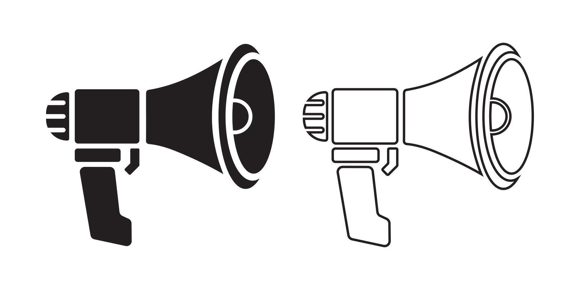 Two Megaphone Icons in Solid and Outline Styles for Communication vector
