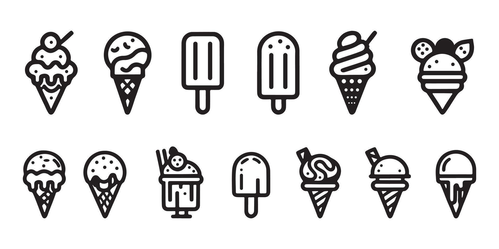 Simple Line Art Illustrations of Various Ice Cream Treats vector