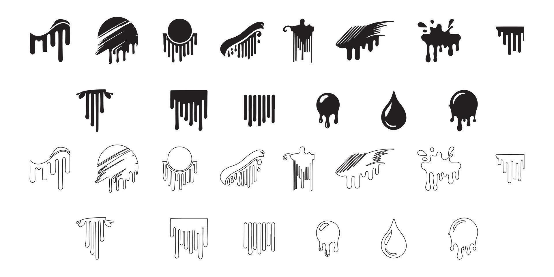 Abstract Dripping Liquid Icons in Black and White vector