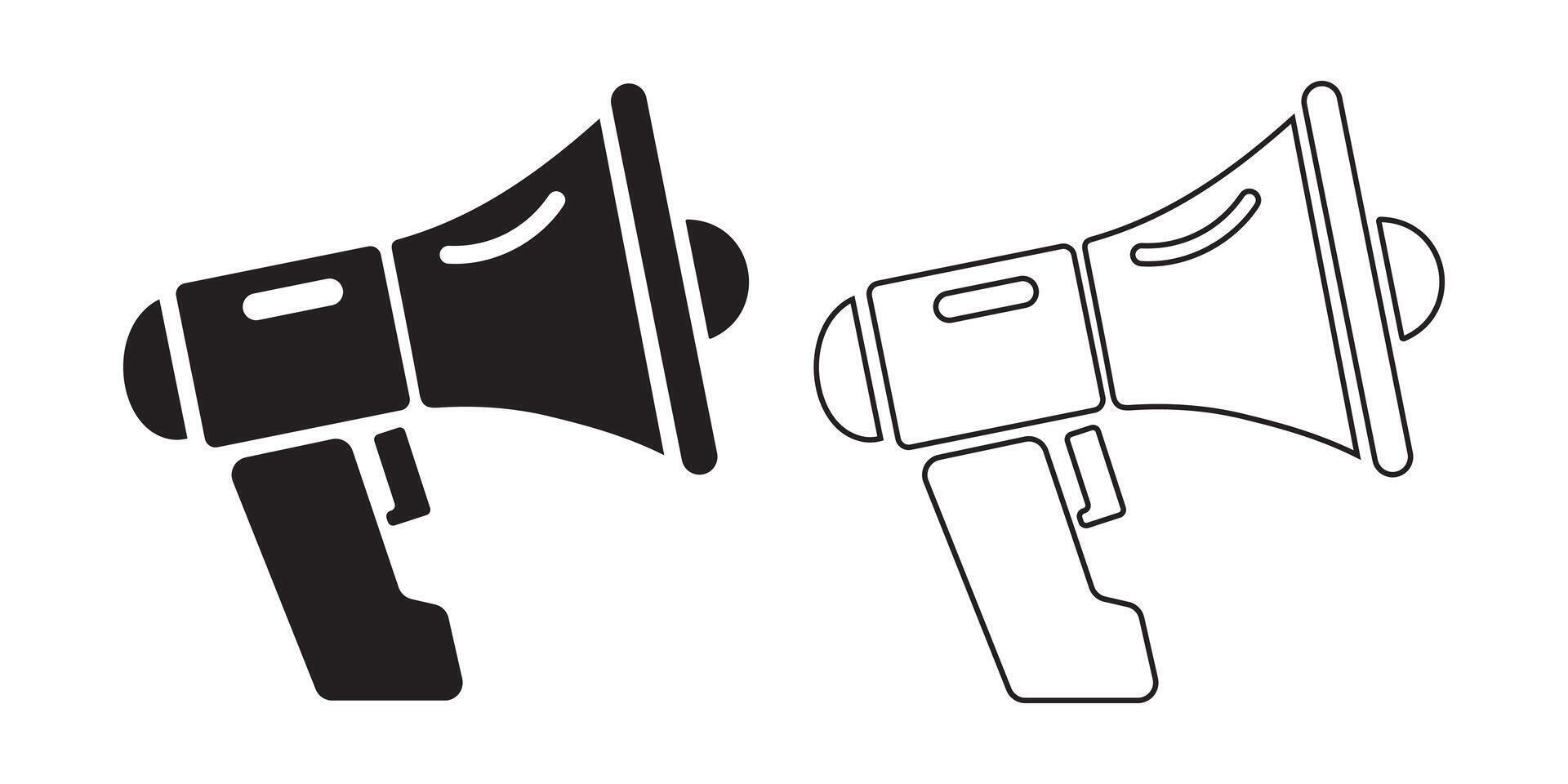 Two Megaphones in Solid and Outline Style, Designed for Communication Icon vector