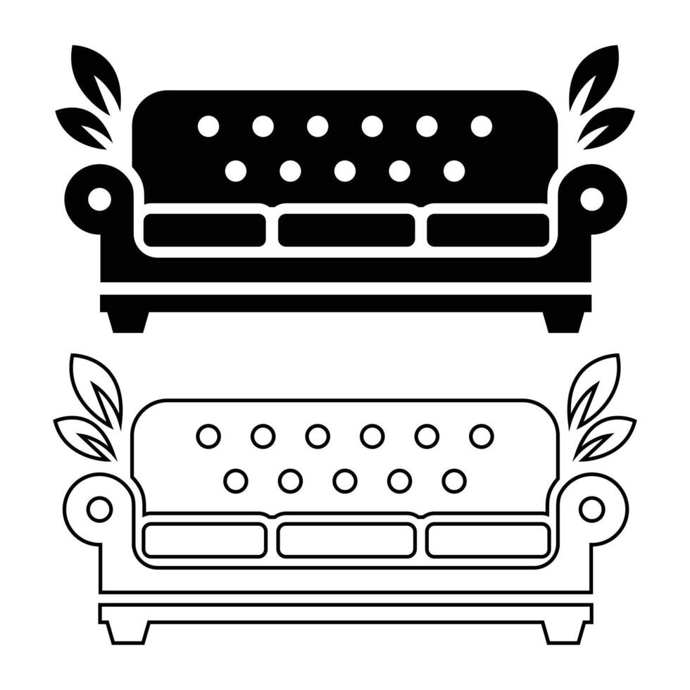 Icon of a Stylish Two-Seater Sofa in Solid and Outline Versions vector