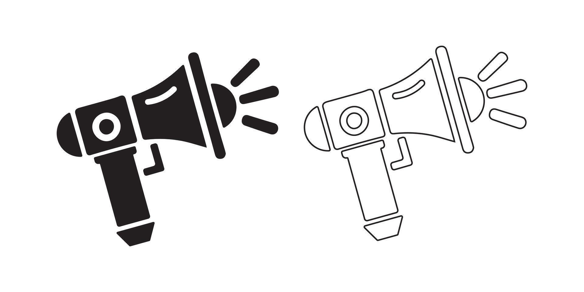 Two Megaphones in Solid and Outline Styles for Communication Icon vector