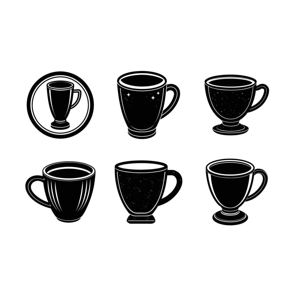 Cup Icon and Linocut Silhouette Design vector