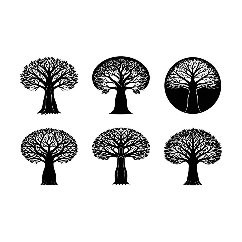 Baobab and Linocut Silhouette Design vector
