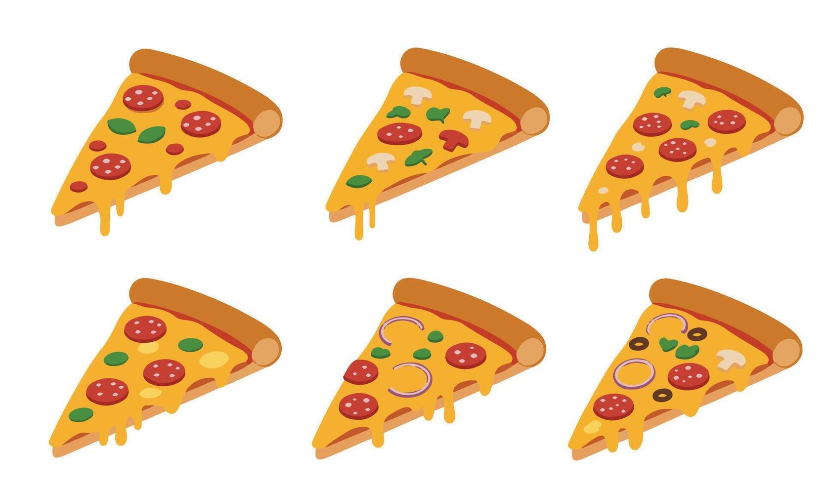 Delicious Pizza Slice Set Collection A Vibrant and Cheesy Pizza Illustration Full of Flavorful Details vector