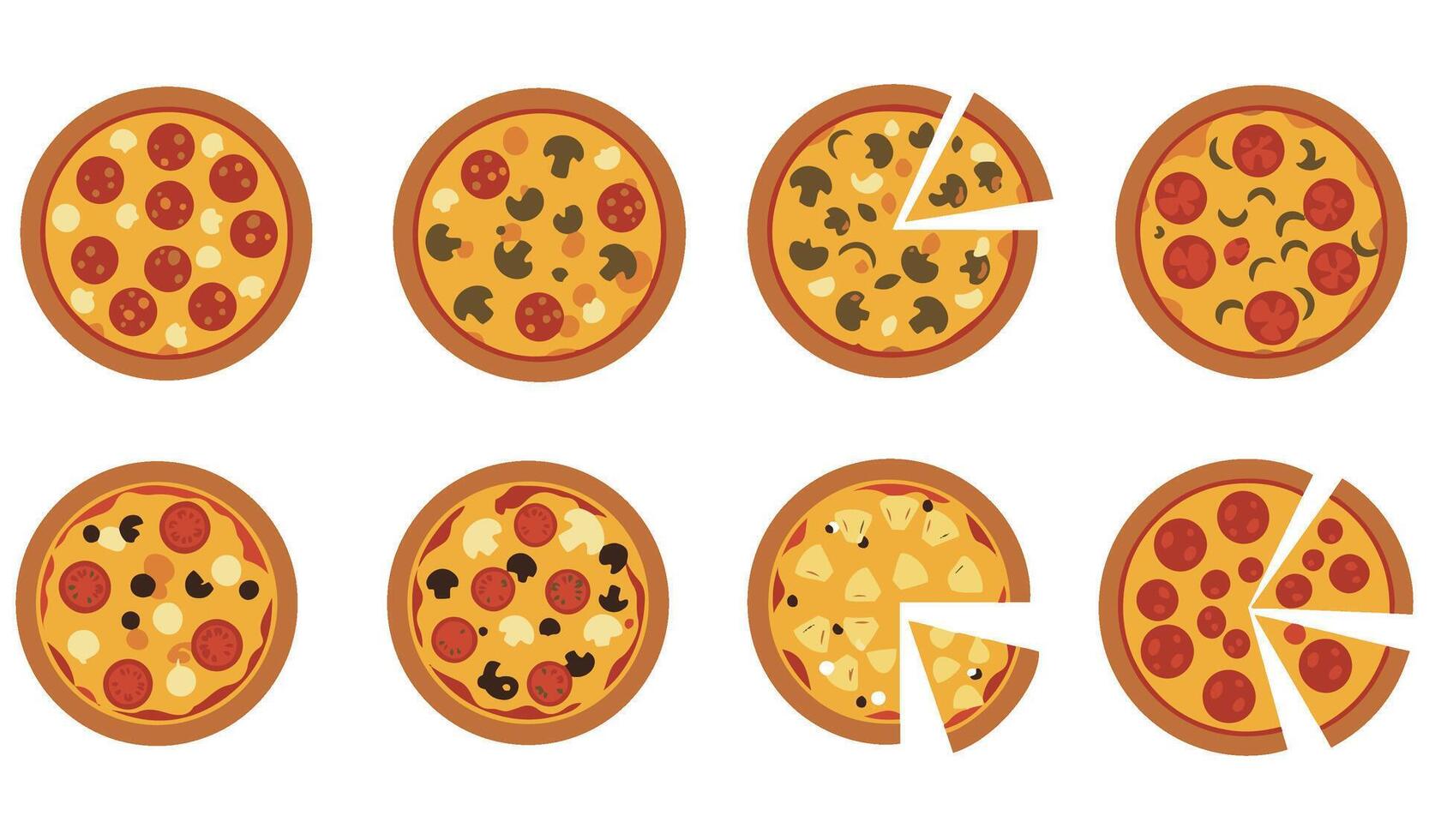 Delicious Pizza Slice Set Collection A Tantalizing and Bold Pizza Illustration with Rich Toppings vector