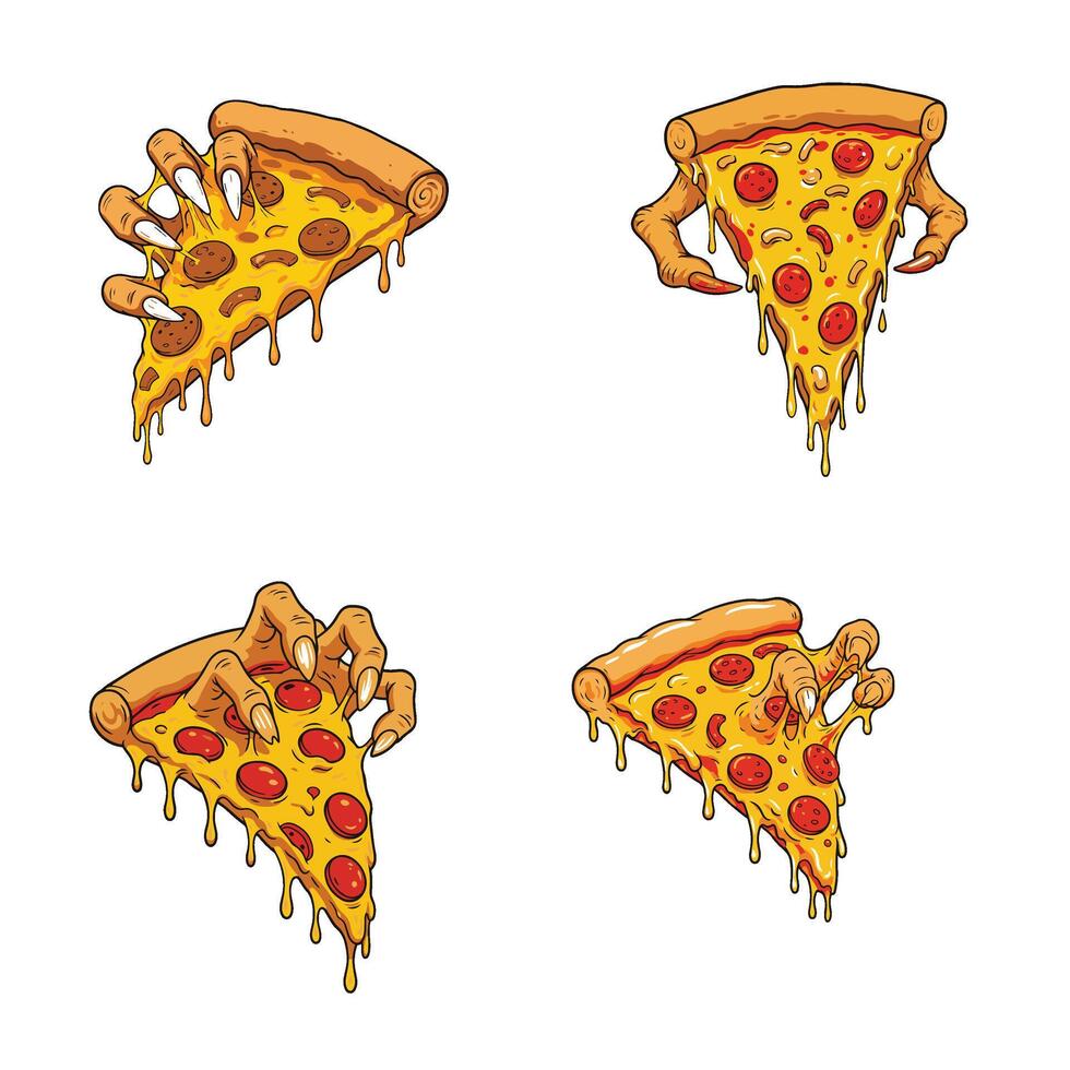 Delicious Angry Looks Cartoon Pizza Slice Set Collection A Bold and Sassy Pizza Artwork with Unique Angry Expressions vector