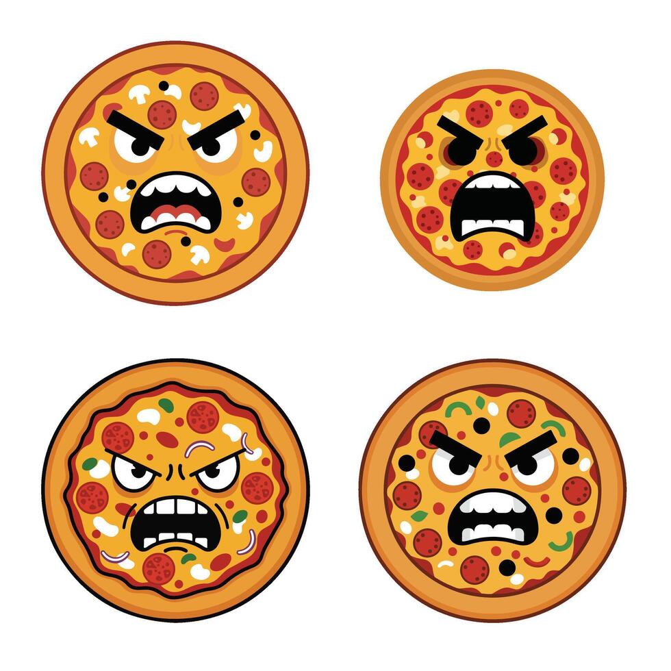 Delicious Angry Looks Cartoon Pizza Slice Set Collection A Bold and Playful Pizza Illustration with Attitude vector
