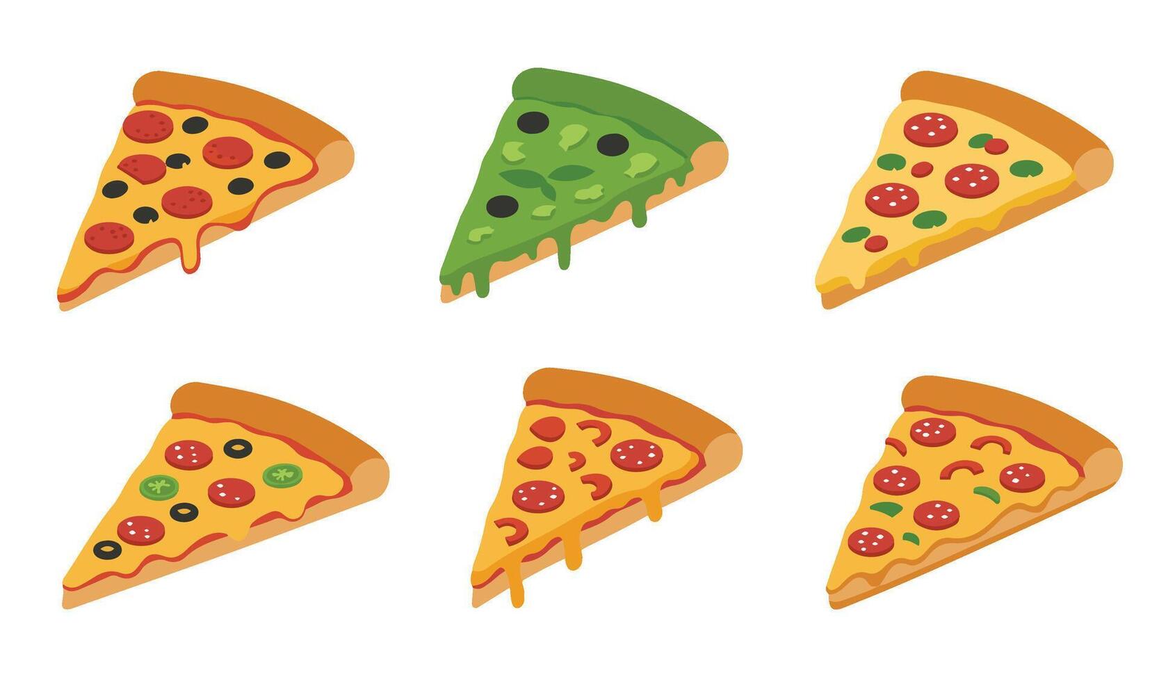 Delicious Pizza Slice Set Collection A Dynamic and Bold Depiction of Classic Pizza Toppings vector