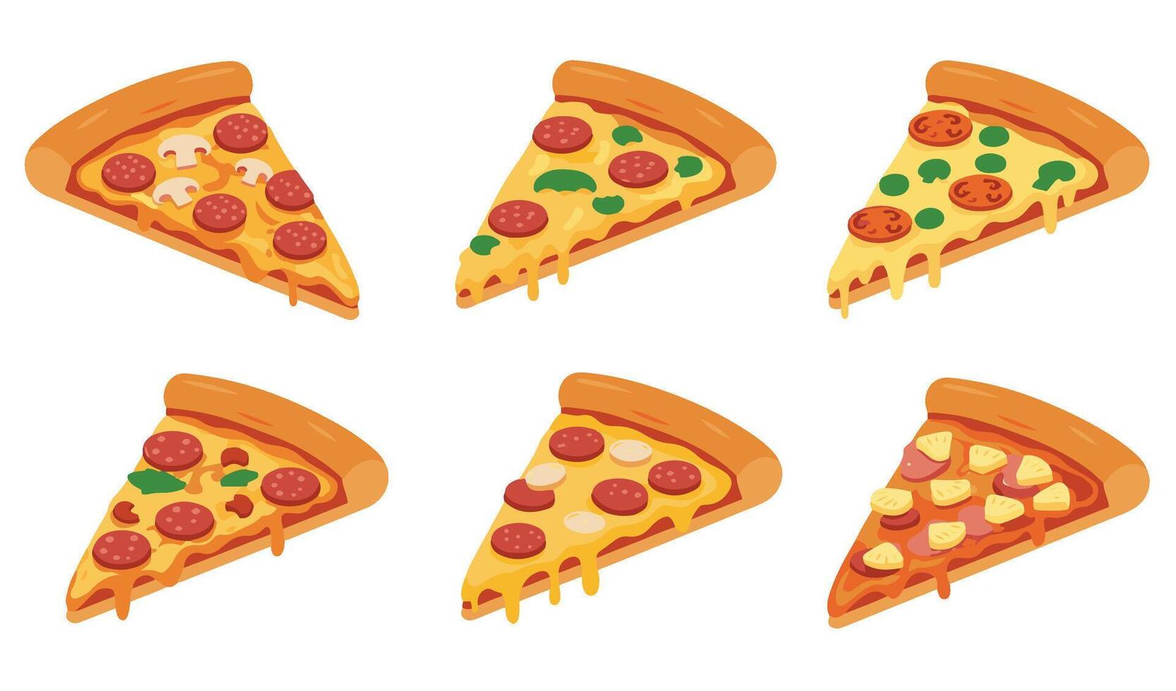 Delicious Pizza Slice Set Collection A Cheesy and Savory Illustration Featuring the Best Pizza Varieties vector