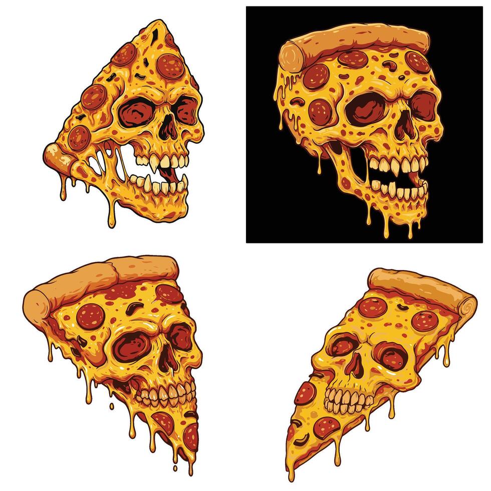 Delicious Angry Looks Cartoon Pizza Slice Set Collection A High-Quality Cartoon Pizza Art with Attitude and Style vector