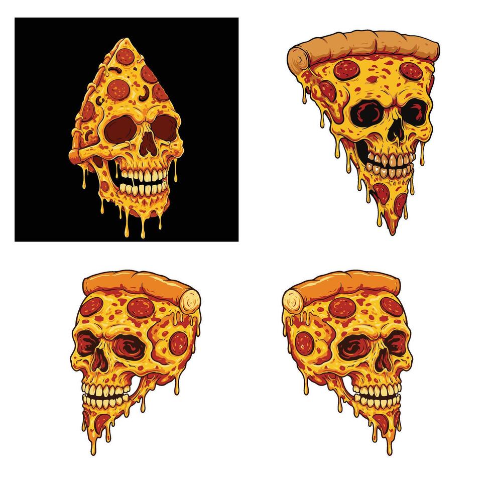 Delicious Angry Looks Cartoon Pizza Slice Set Collection A Whimsical and Cheesy Pizza Slice with a Fiery Personality vector
