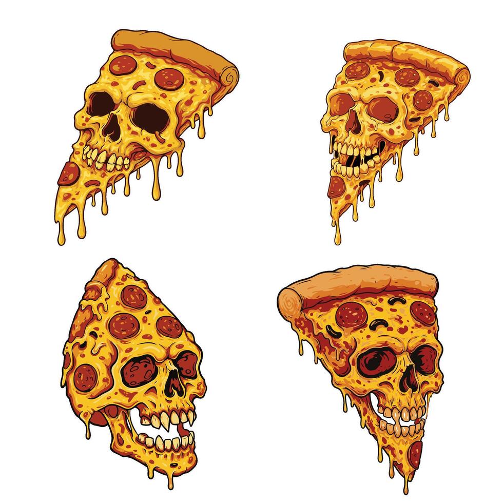 Delicious Angry Looks Cartoon Pizza Slice Set Collection A Cheesy and Spicy Pizza Slice with a Fierce Expression vector