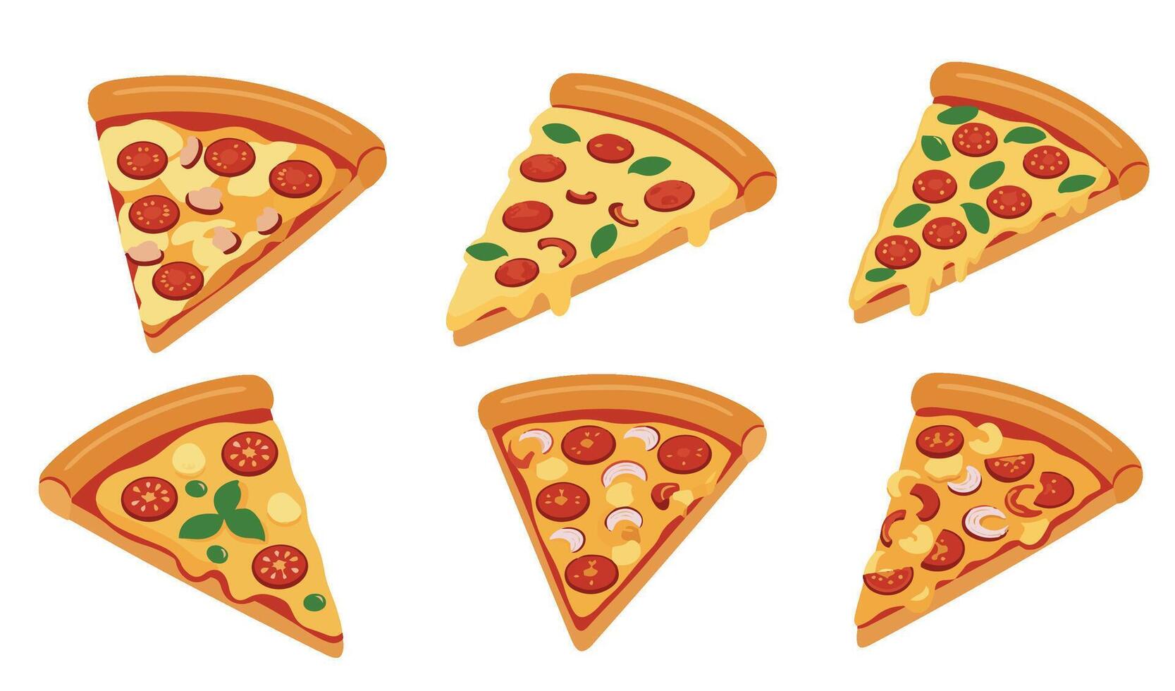Delicious Pizza Slice Set Collection A High-Quality Illustration Showcasing Tasty and Crispy Slices vector