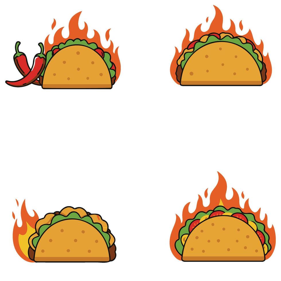 Tacos set Flame Fire Illustration A Mouthwatering Visual of Flaming Tacos for Food Enthusiasts vector