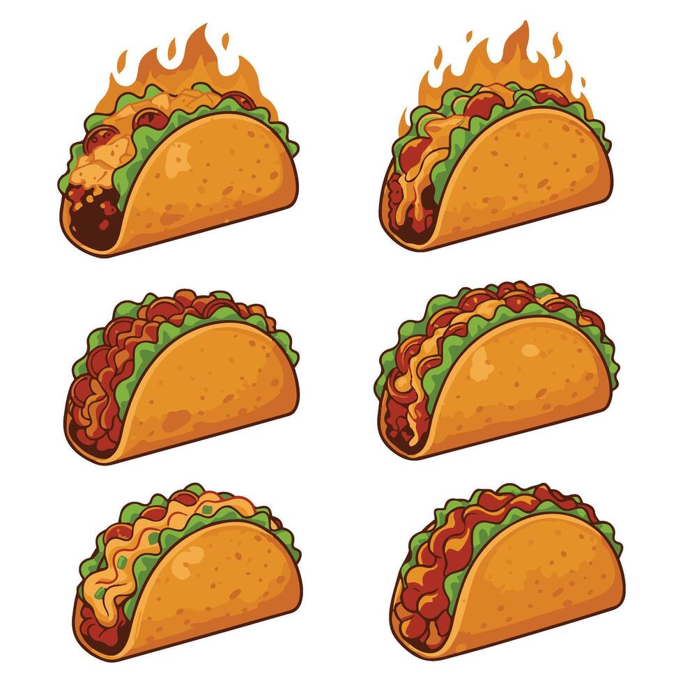 Tacos Flame set Fire Illustration A Hot and Tasty Design for Mexican Cuisine Lovers and Culinary Graphics vector