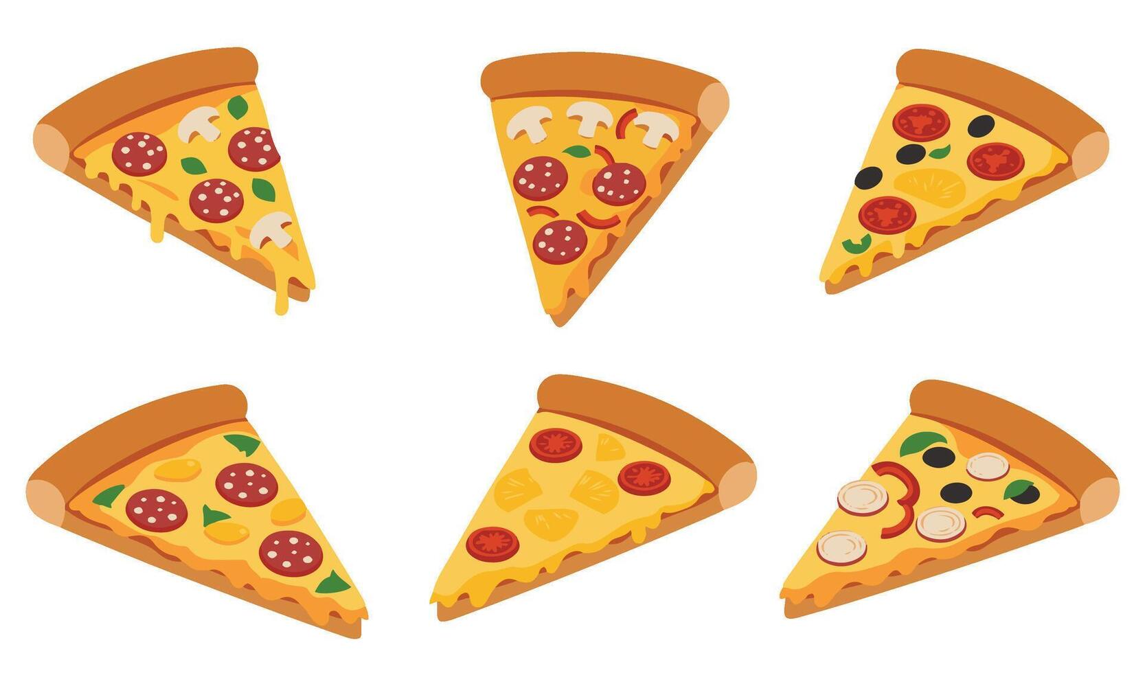 Delicious Pizza Slice Set Collection A Warm and Inviting Pizza Graphic with a Melting Cheese Effect vector