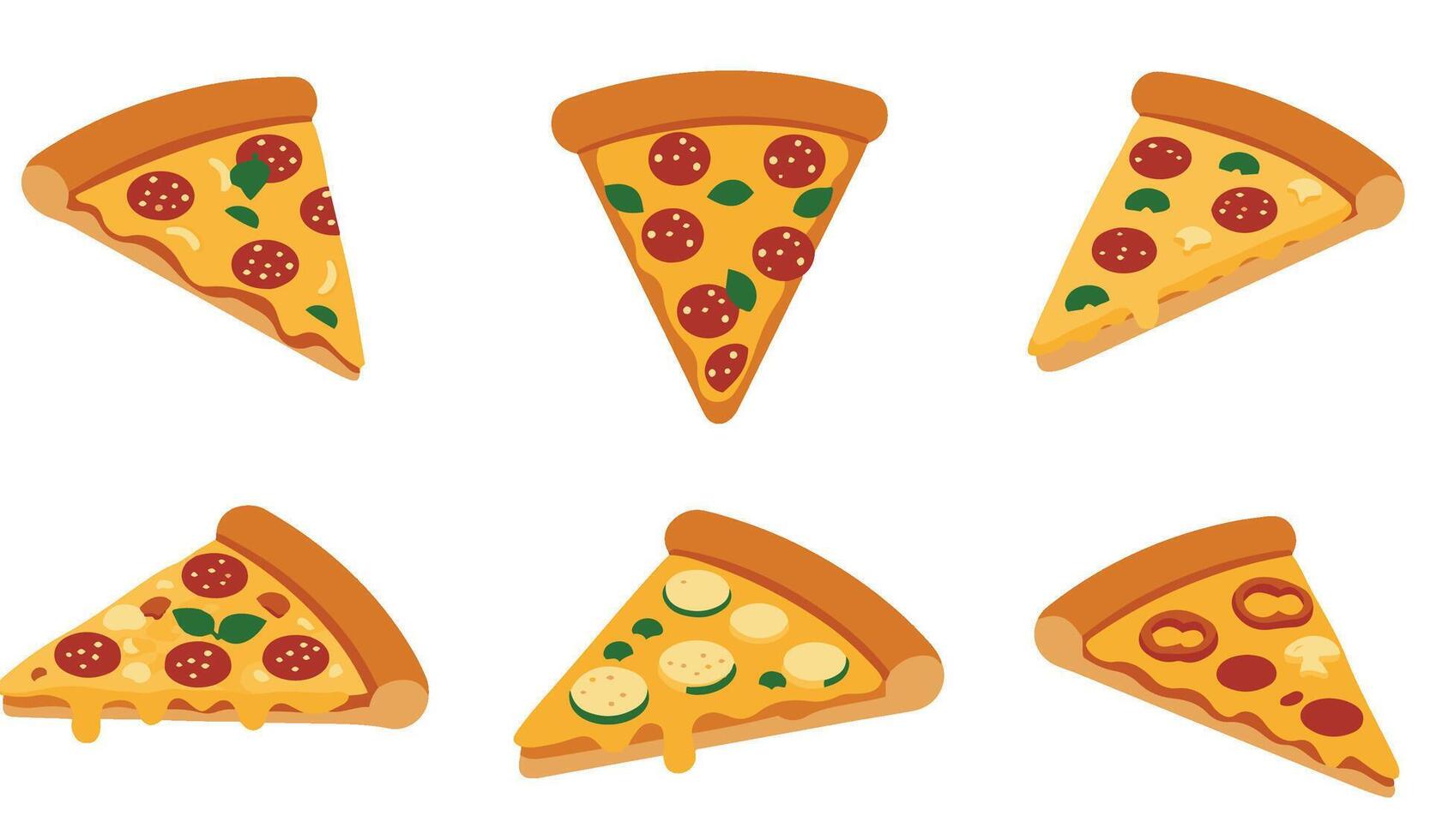 Delicious Pizza Slice Set Collection A Cartoon-Style Pizza Slice Illustration Bursting with Flavor vector