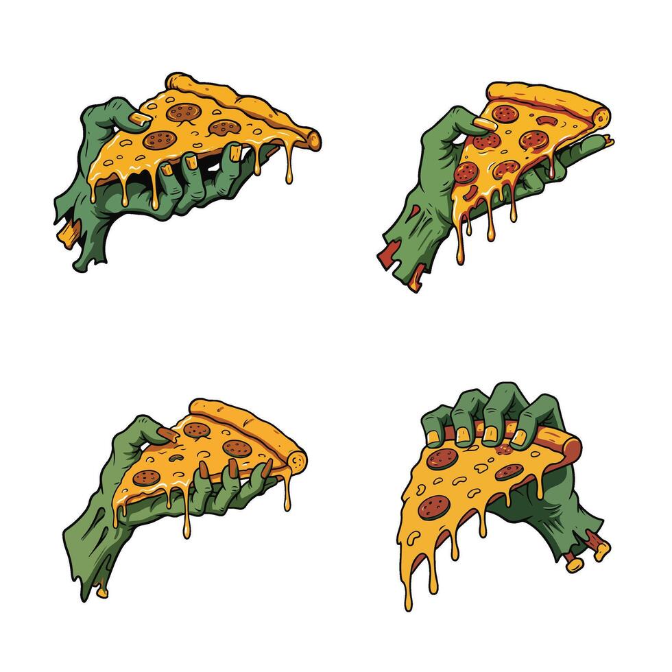 Delicious Angry Looks Cartoon Pizza Slice Set Collection A Tasty and Fierce Pizza Slice Illustration Bursting with Flavor vector
