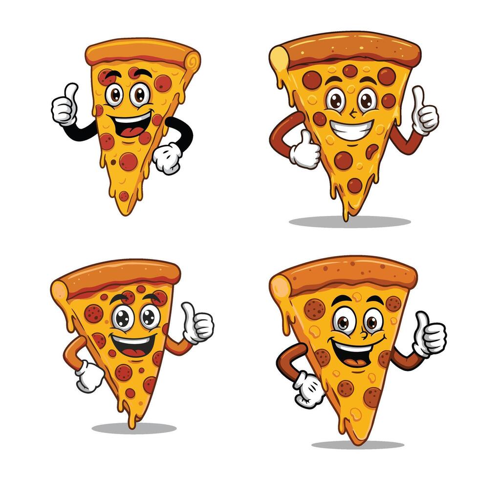 Quirky Pizza Slices with Sneakers and Gestures A Perfect Illustration for Food Lovers vector