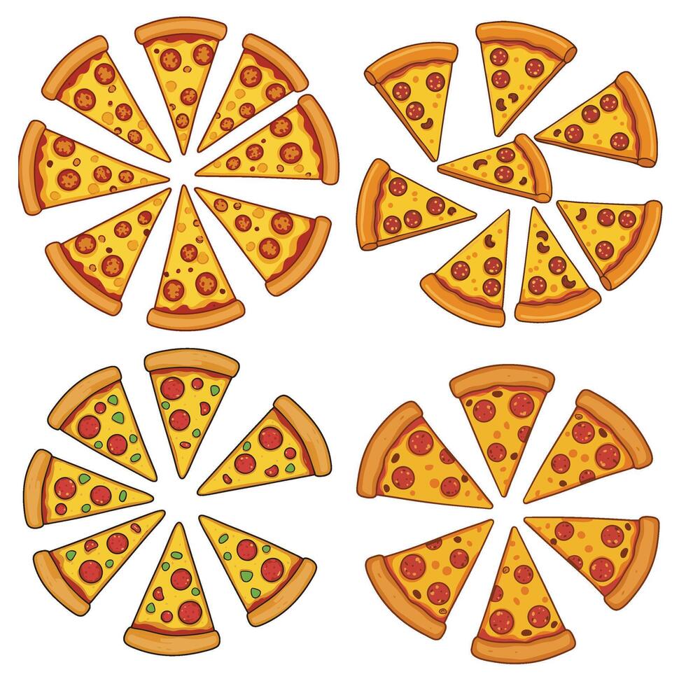 Assorted Pizza Slice Collection for Food Illustrations A Perfect Fit for Menu Designs vector