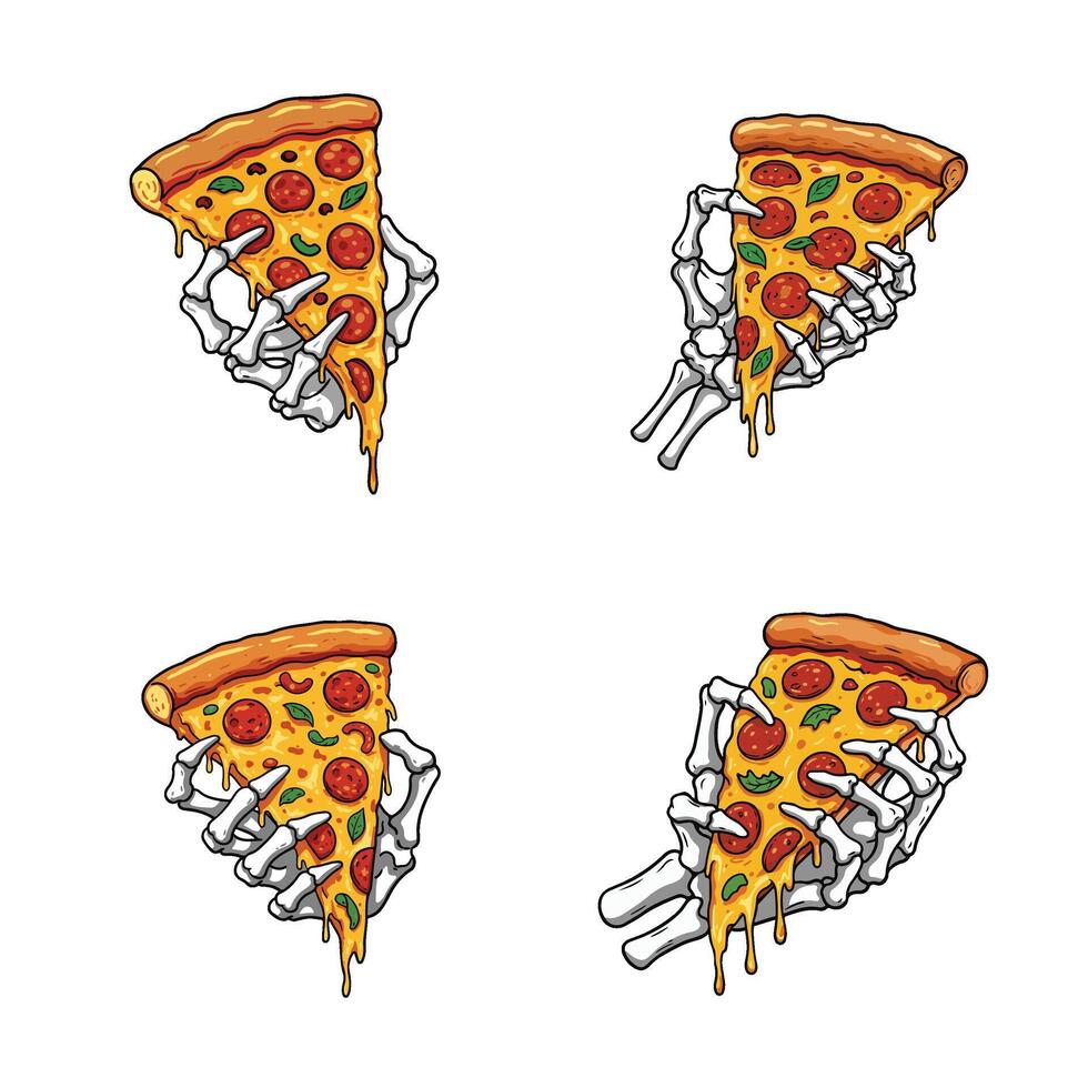 Delicious Angry Looks Cartoon Pizza Slice Set Collection A Playful and Witty Pizza Illustration with Bold Expressions vector