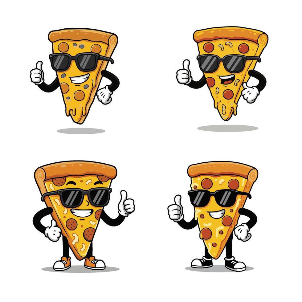 Smiling and Relaxed Pizza Slice Characters A Fun and Expressive Cartoon Design vector