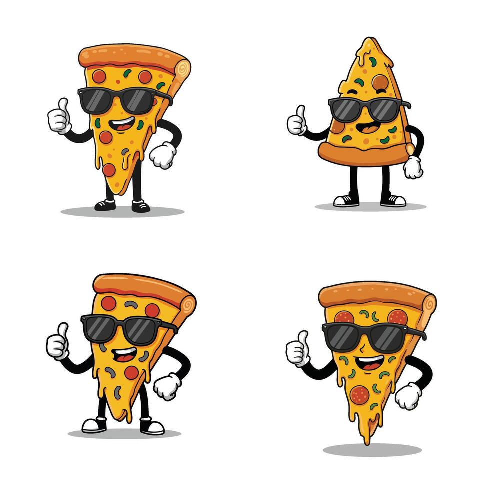 Cool and Confident Pizza Slices in a Creative Illustration A Fun Food Mascot Set vector