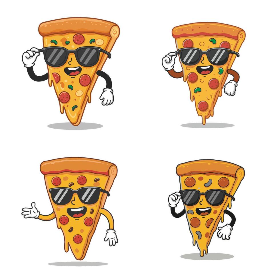 Playful Cartoon Pizza Slices with Different Emotions A Perfect Fit for Food Branding vector
