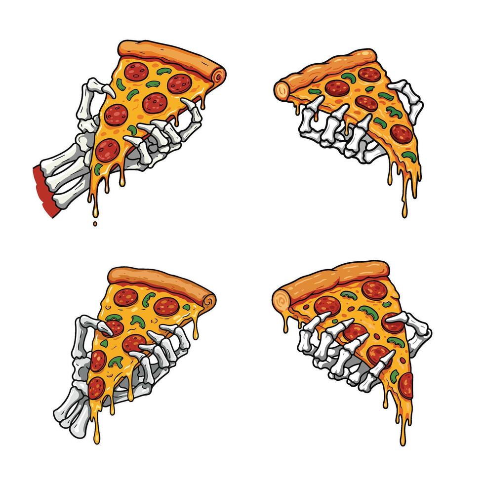 Delicious Angry Looks Cartoon Pizza Slice Set Collection A Fun and Engaging Pizza Illustration Ready for Food-Themed Graphics vector