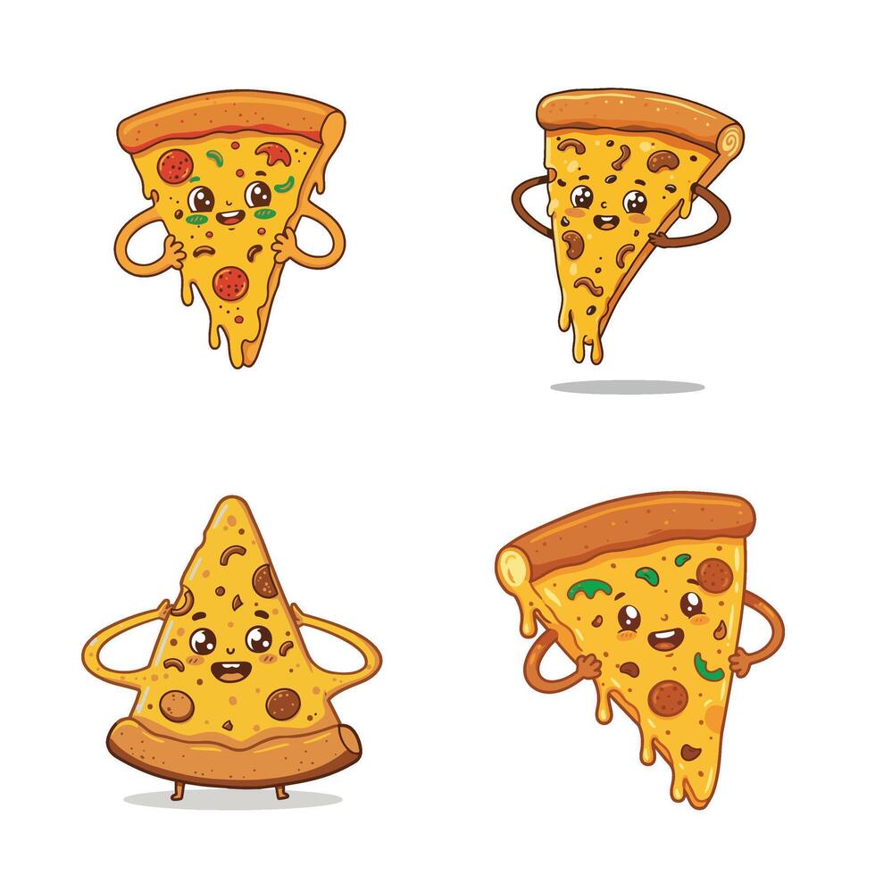 Chill and Happy Pizza Slice Characters A Stylish and Tasty Digital Illustration vector