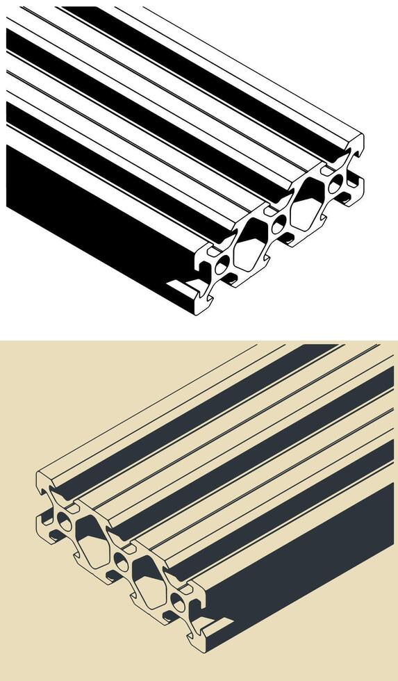 Aluminum profile close-up illustrations vector