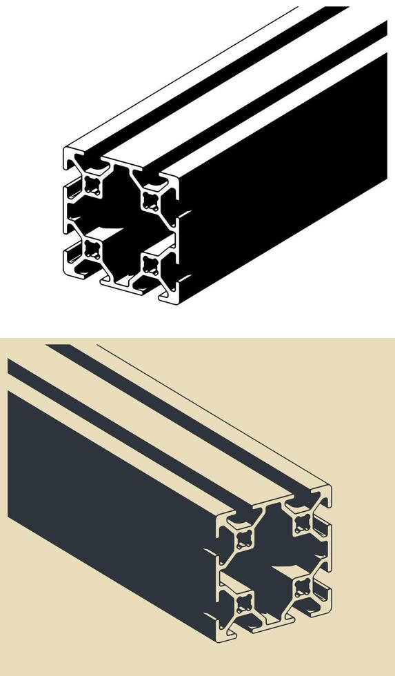 Aluminum profile close up illustrations vector