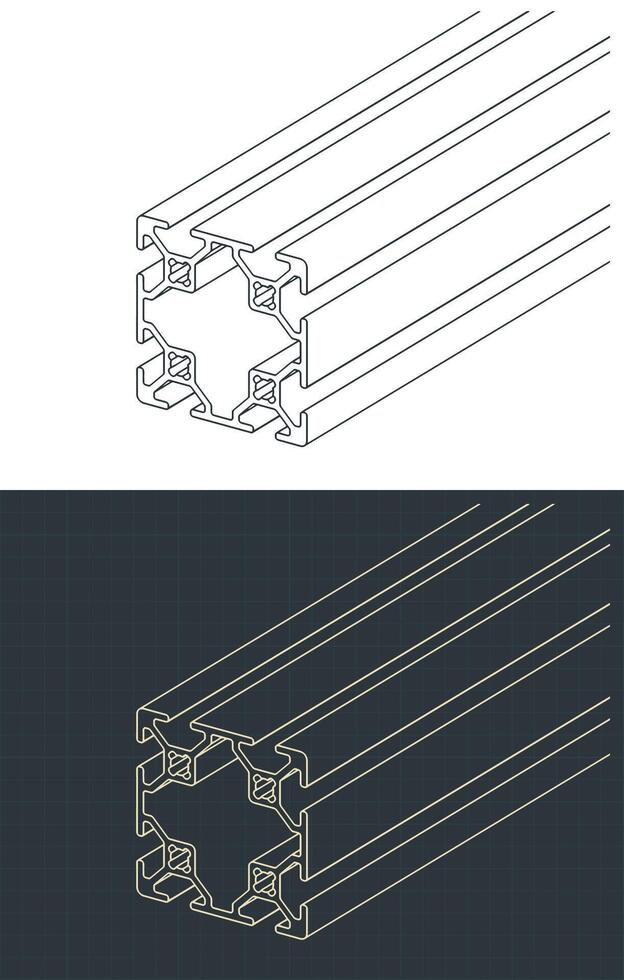 Aluminum profile blueprints illustrations vector