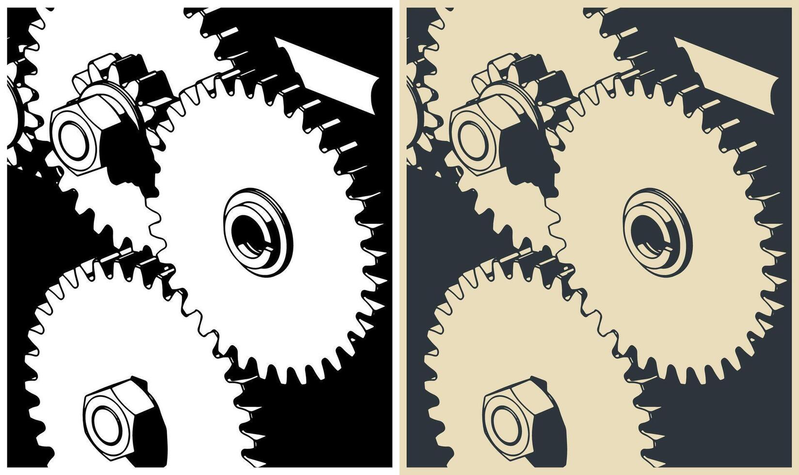 Mechanisms close-up illustrations vector