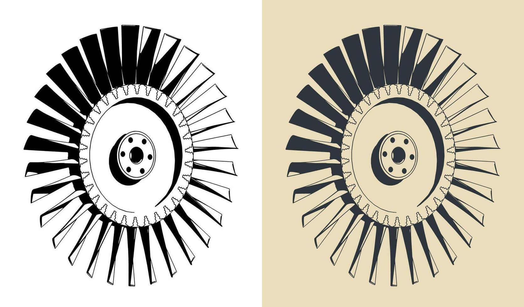 Compressor blisk and turbine blades vector